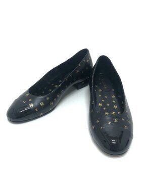 Chanel Pumps CC Logo All Over Print Ballerina Black Flats